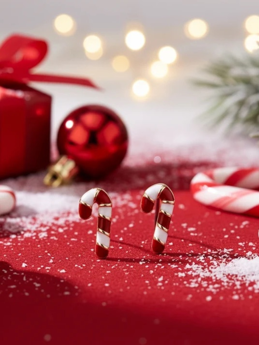 Festive Candy Cane Stud Earrings in Red & White